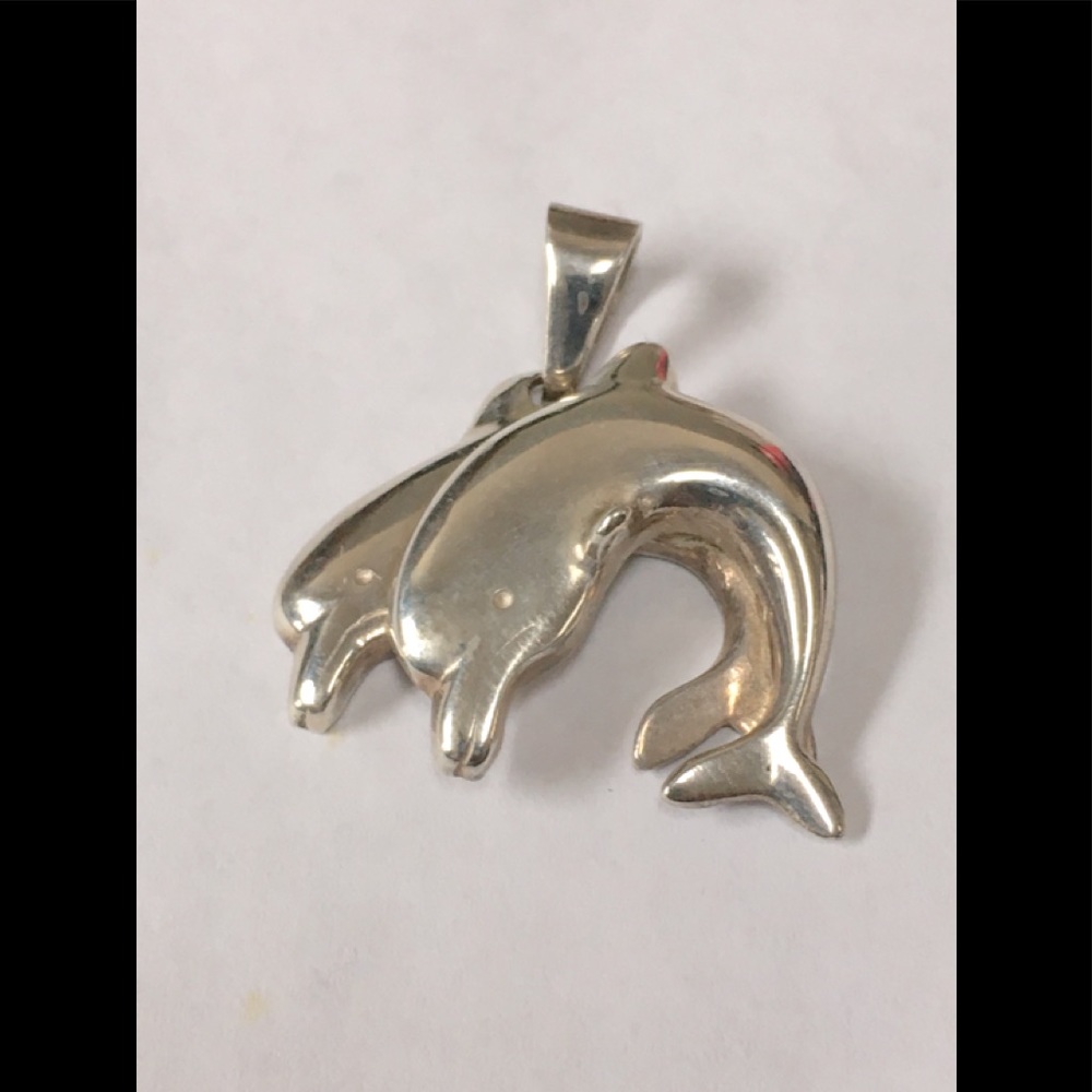 Sterling Silver Double Jumping Dolphin Pendant